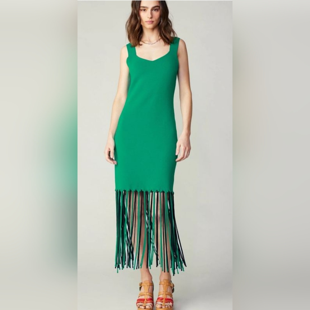 Anthropologie Current Air NWOT Sweetheart Neck Swaeter Mid Dress With Finge Sz M